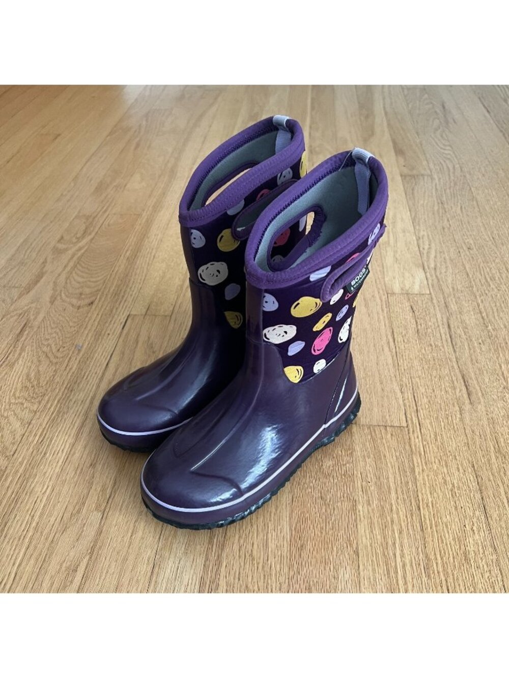 Bogs Kids Classic Sketched Purple Polka Dot Waterproof Winter Boots Youth Size 4